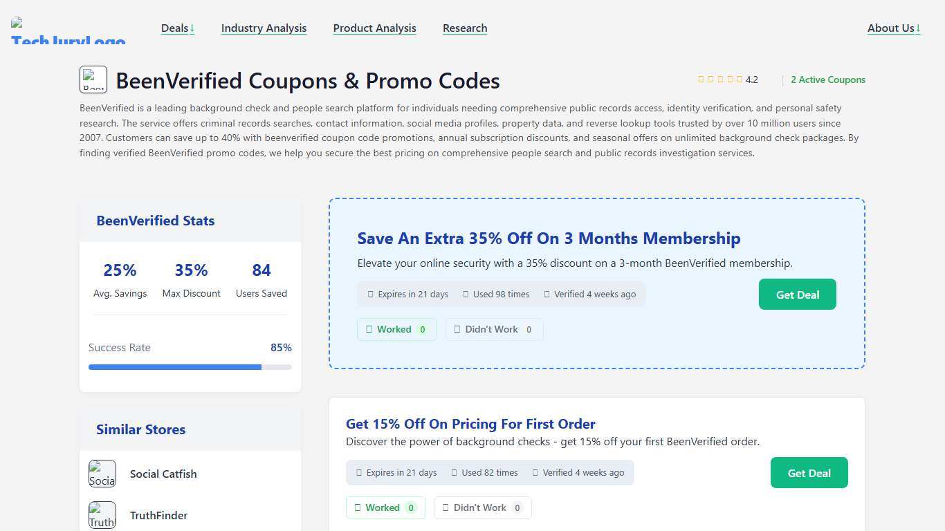 15% BeenVerified Promo Code + Extra 35% Off 3 Months